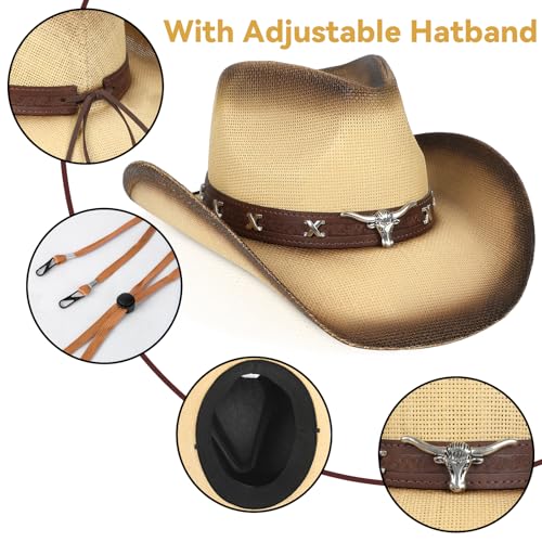 Image of WQWOVRVO Cowboy Hat,Cowgirl Hat,Western Cowboy Hats for Women /Mens /Straw Wide with Shapeable Brim Cowboy Hat for Womens