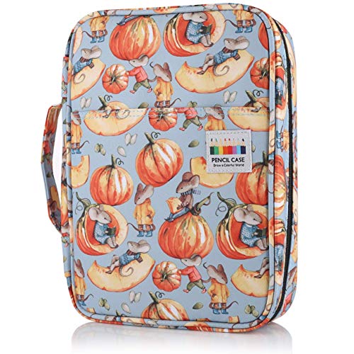 Shulaner 220 slots Kleurpotlood etui of 144 slots Gel Pennenhouder, Grote capaciteit Handige meerlagige potloodhouder Pen Organizerzak met pompoen voor kleurpotlood - Pompoen