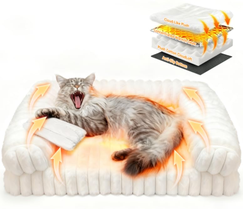 QOKO Cat Bed, Cat Beds for Indoor Cats, Winter Self Warming Pet Sofa Bed, Washable Medium Pet Bed for Puppy and Small to Large Kitten with Anti-Slip Bottom, Fits Up to 65lbs Pets