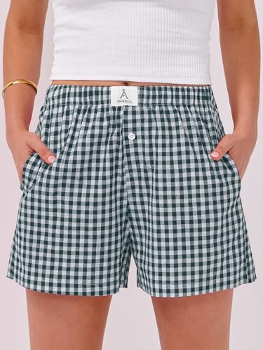Image of ANRABESS Boxer Shorts for Women Gingham Pajama 2026 Summer Casual Lounge Sleep Plaid Shorts Y2K Beach Bottoms
