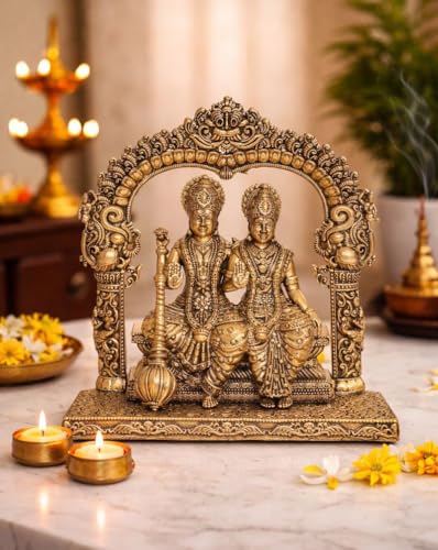 Estatua de Lakshmi Narayan en latón de 5 pulgadas miniatura 3