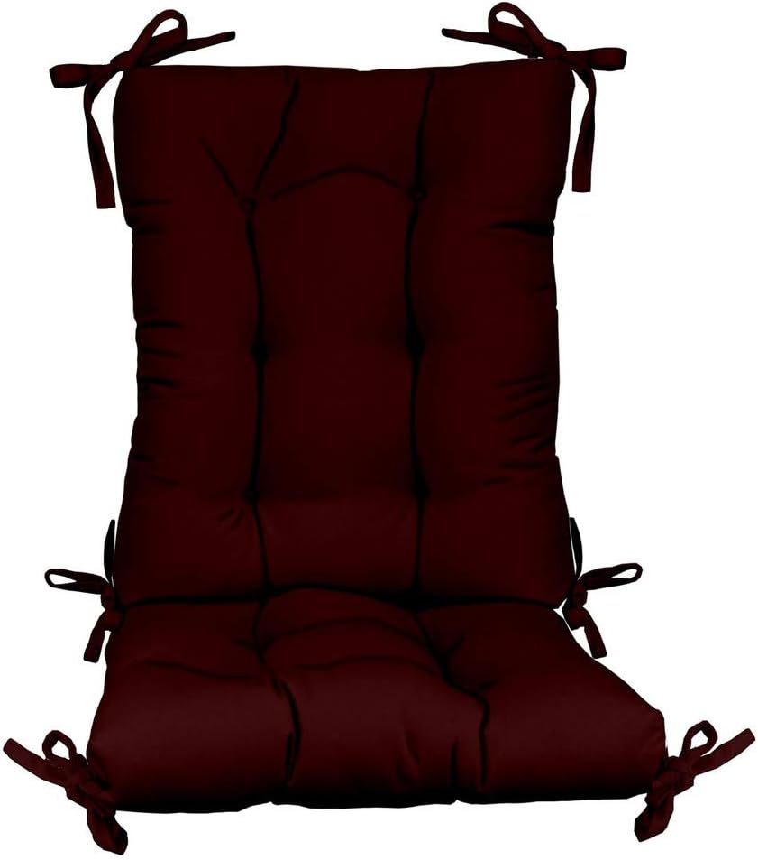 RSH Décor - Indoor/Outdoor Jumbo Tufted Rocker Rocking Chair Pad Cushions Made with Weather Resistant Solid Burgundy Fabric - Burgundy - Back:18" W x 24" L Seat: 20" W x 18" D - Made in USA
