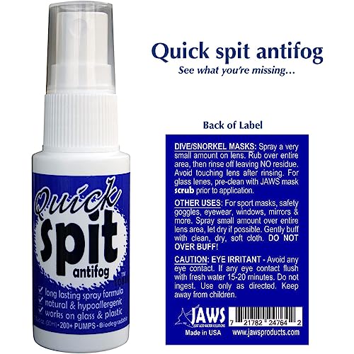 Jaws Quick Spit Spray Antivaho para Gafas de Natación, Máscara de Snorkel y Buceo, Fabricado en EE.UU. miniatura 5