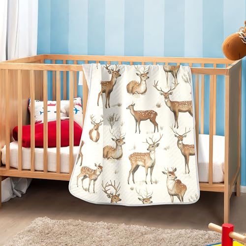 Image of Vintage Forest Deer Baby Blankets Soft Warm Crib Stroller Blanket for Toddler Newborn Girls Boys 30x40in
