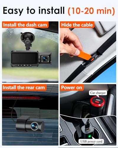 Image of 3-Channel Dash Cam 4K for Car: Front, Rear & Inside Dash Camera with 5GHz WiFi & GPS - 24H Parking Mode, 64GB Card for Rideshare Driver