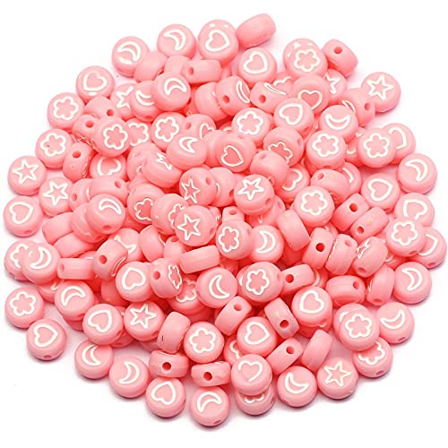 MOXIOU QW 4 * 7mm colorato Flower Flower Flower Stella Luna Cuore Cuore Acrilico Perline Rotondo Perline distanziatore Largo Piatto per Gioielli Fai da Te preparare Il Braccialetto .D1127