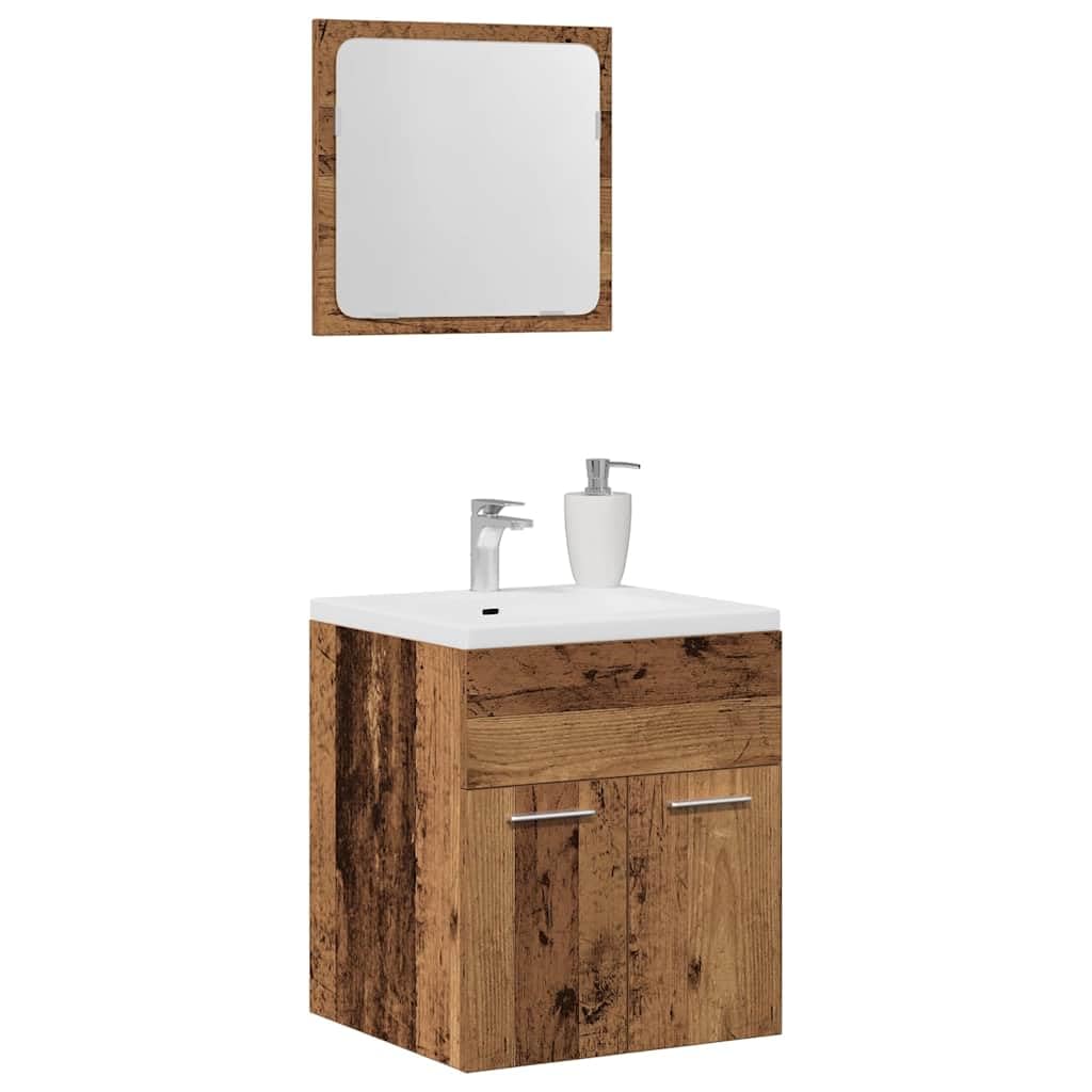 2-TLG. Badmöbel-Set Altholz-Optik mit Spiegel, Badschrank aus Holzwerkstoff, wandmontierbar, viel Stauraum für Toilettenartikel, klare Glas-Spiegelfläche für Make-up und Rasur