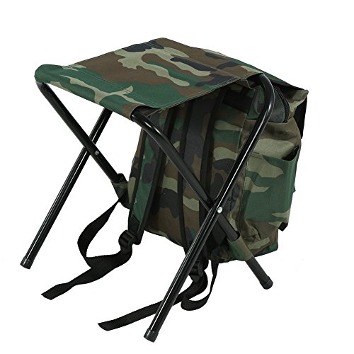Pissente Taburete Plegable Portátil, Ligero Plegable Ideal para Acampar Pesca Correas para Los Hombros Tubos De Acero Tela Oxford Camuflaje