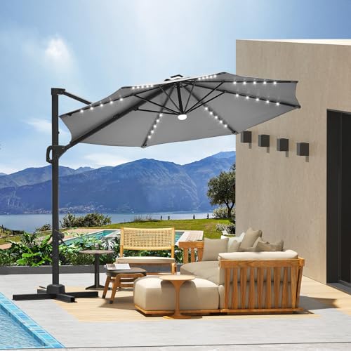 Garvee 10Ft Cantilever Patio Umbrella with 360° Rotation, Adjustable Tilt, Heavy-Duty 600D Oxford Fabric, Rust-Proof Aluminum Frame, Fits Most Stands, Without Base Weight