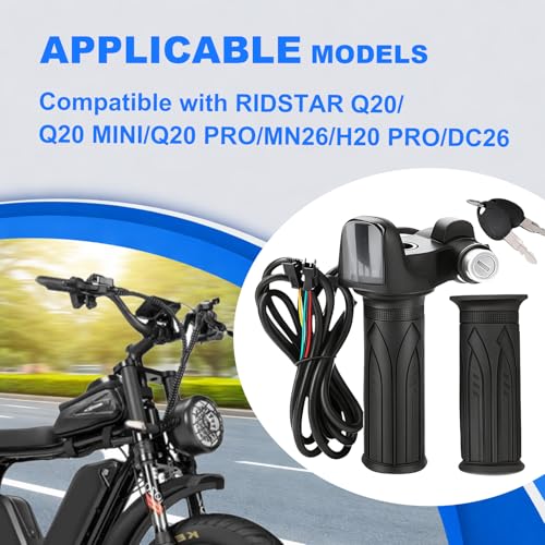 Image of Hizoncore Ebike Full Twist Throttle Fits Ridstar Q20, 48V Plug and Play Throttle 3 Pin Easy Installation, LCD Display with Key Lock, Throttle Grips for Ebike Motorcycle Scooter