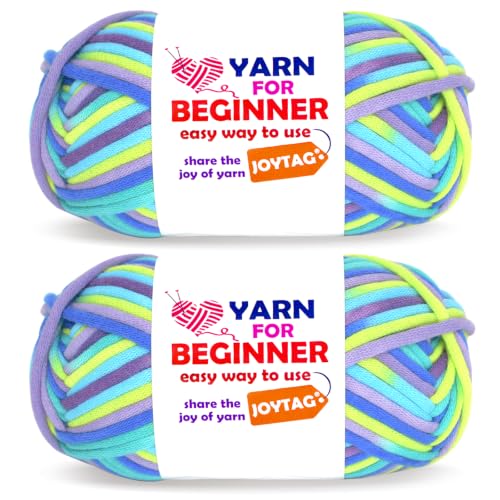 Image of 2 * 50g Rainbow Beginner Crochet Yarn for Crocheting and Knitting Multicolor Cotton Crochet Yarn for Beginners(Neon Green Blue)