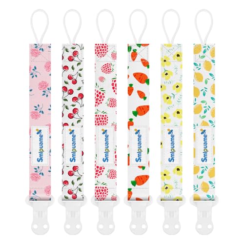Image of Smlpuame Pacifier Clip Girl,6 Pack Stylish Binky Clips Strap for Baby Girls,Paci Holder with Clip Lightweight Universal Fits Most Pacifiers Teether Toy Teething Ring Soothie,Baby Gift(Flower & Fruit)