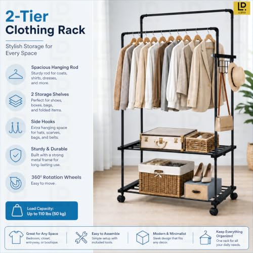 Image of LEOPAX Metal Coat Rack Freestanding 12 Hook Tree Shape Clothes Stand for Bedroom Living Room Entryway Hallway, Space Saving Garment Hanger Rack for Coats, Bags, Hats & Scarves - Black