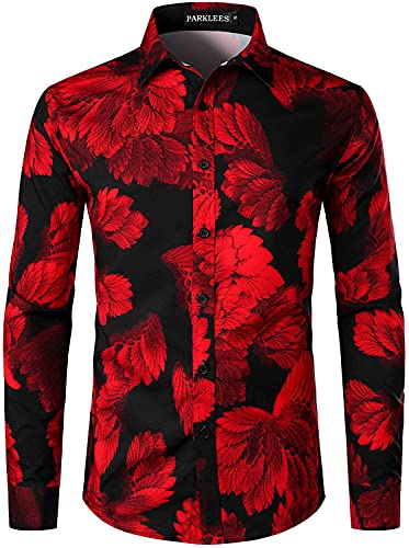 PARKLEES Camisas de vestir de manga larga con botones y estampado en 3D para hombre Cover