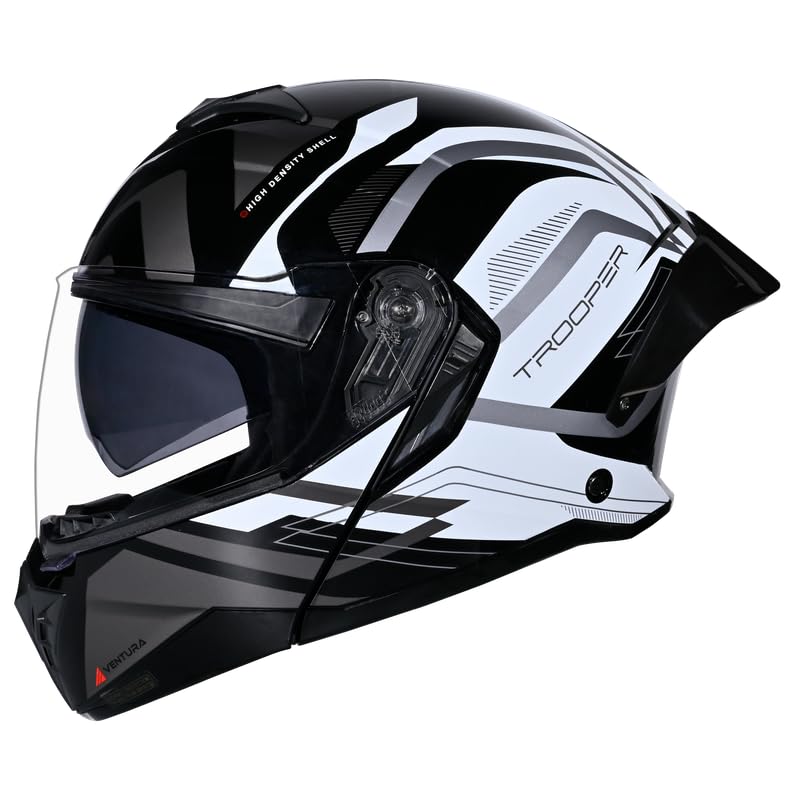 Image of Studds Trooper D3 Flip-up ISI and DOT Certified Helmet with Dual Visor (Black & White - L)