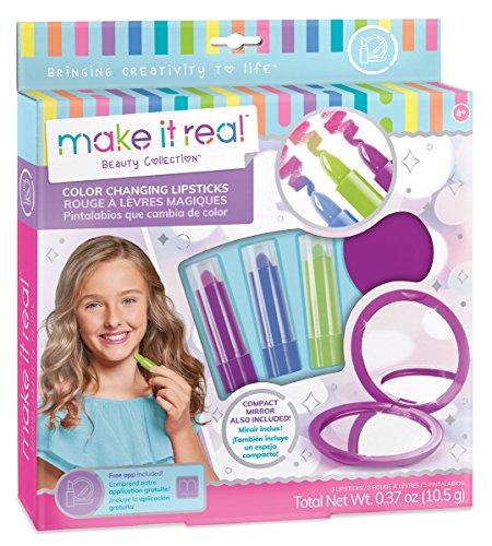 Make It Real - Color Changing Lipstick. Tween Girls Lipstick and Compact Mirror Set with Lipstick That Changes Color When Applied. Includes 3 Great Shades of Lipstick and Cute Compact Mirror