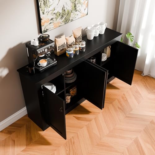 Cozy-Castle-Buffet-Cabinet-with-Storage-Kitchen-Storage-Cabinet-Wood-Console-Table-Coffee-Bar-Accent-Cabinets-for-Living-Room-Dining-Room-Entryway-Black-575-W Cozy Castle Buffet Cabinet with Storage Kitchen Storage Cabinet Wood Console Table Coffee Bar Accent Cabinets for Living Room Dining Room Entryway Black 575 W