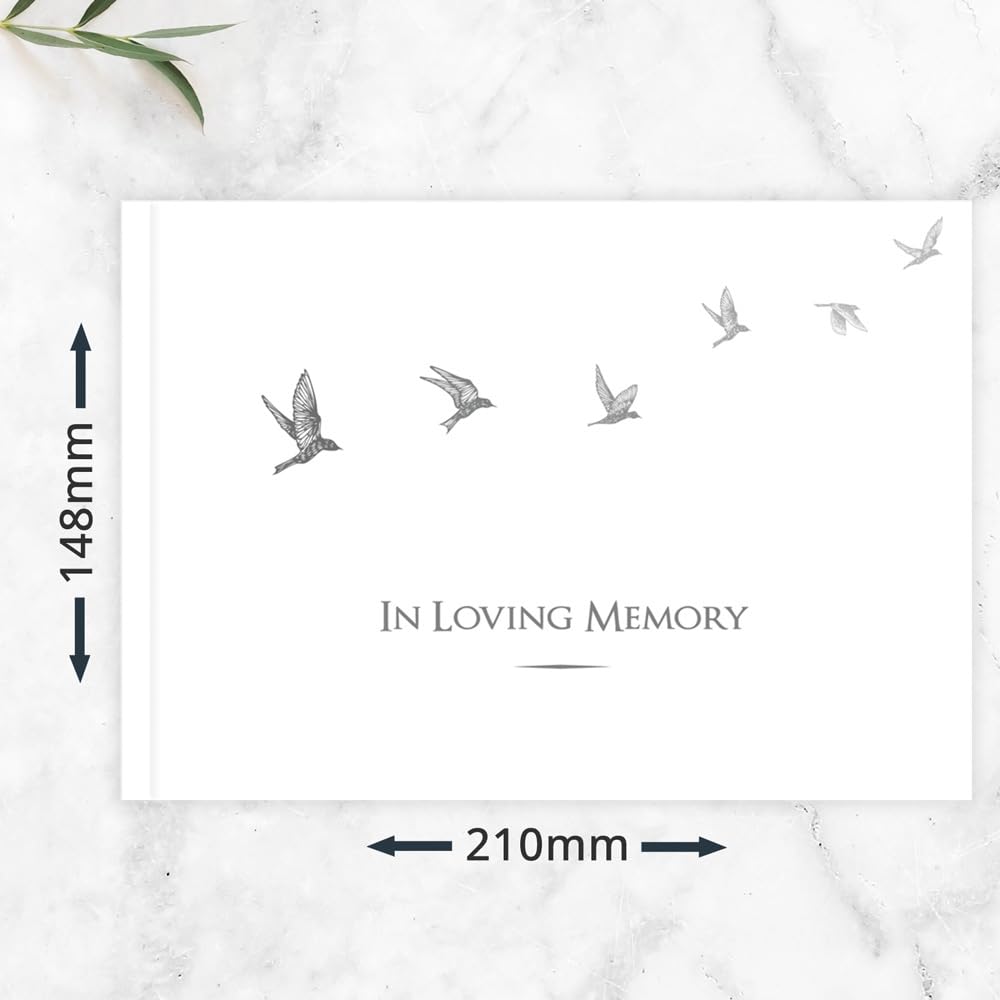 Non-Personalised Condolence Guest Book - Grey Flying Birds (58/0081) - Image 4
