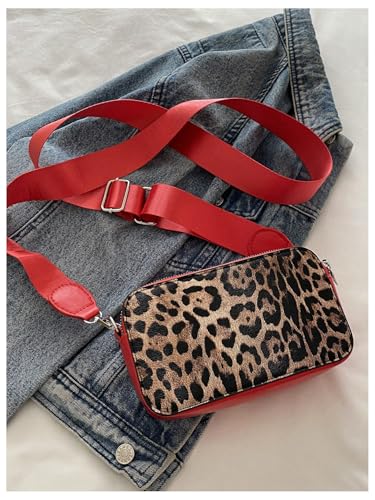 Women's Bowknot Leopard Crossbody Shoulder Handbags Adjustable Strap Zipper Purse Y2K Square Bags2