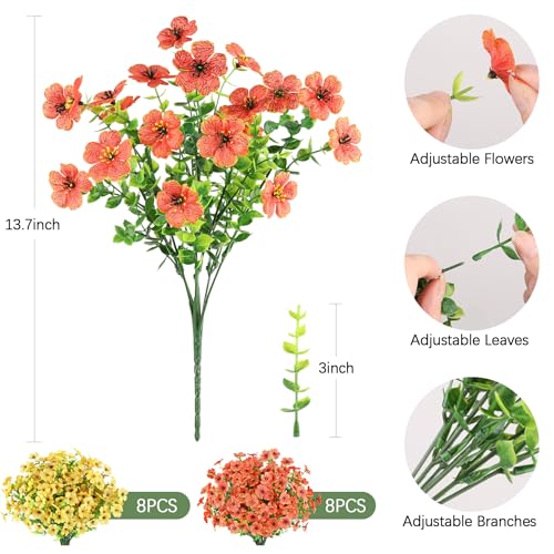 Image of AmyHomie 16 PCS Artificial Fall Flowers for Outdoors, Orange Fake Mums
