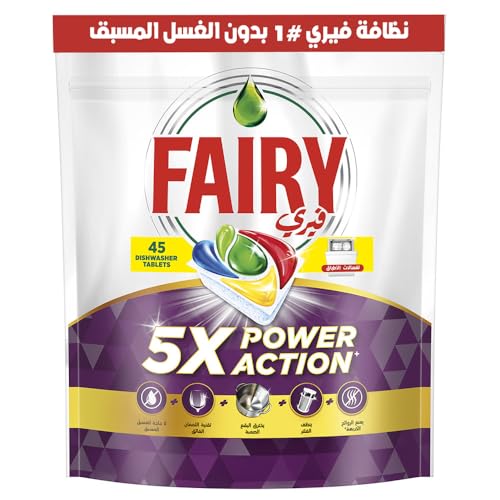 Fairy 5X Power Action Dishwasher Detergent 45 Tabs Lemon Scent Our #1 Against Even Dried-On Grease Without The Pre-Rinse