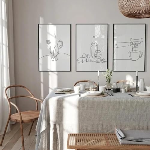 Peinture murale cuisine noir et blanc affiche café tableau vin fromage déco restaurant 60x80cm