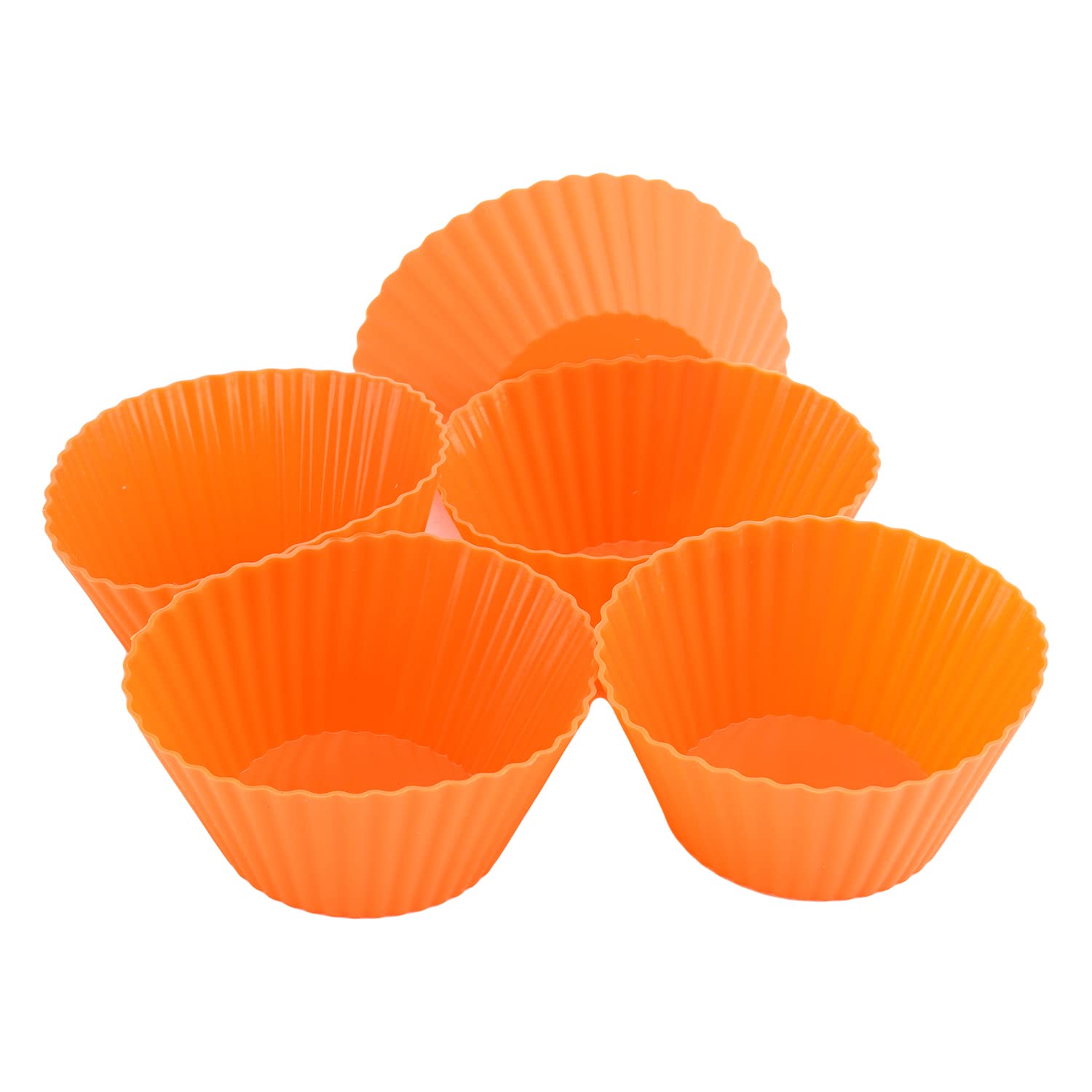 Utoolmart Silicone Baking Cups, Orange Reusable Silicone Baking Cups, Non-Stick Cake Molds Set for Party Halloween Christmas Bakery Molds Supplies, 5 Pcs