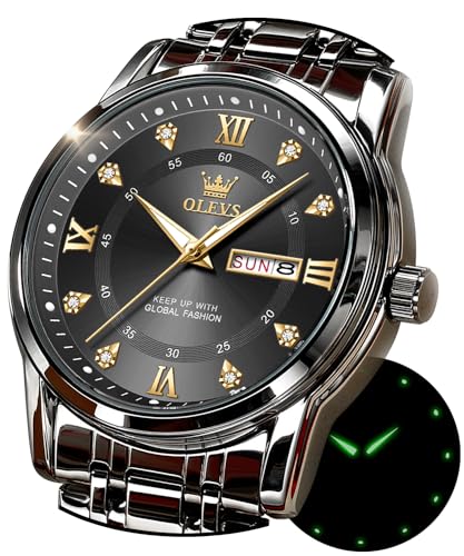 Image of OLEVS Watch for Men Stainless Steel Analog Quartz Chronograph Moon Phase Watch Waterproof Date Luminous Wrist Male Watches,Gift for Men