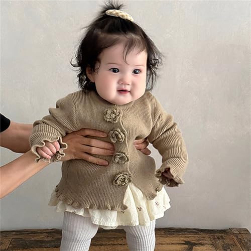 Baby Girls Knit Cardigan 3D Flower Button Sweater for Dress Long Sleeve Warm Cardigan Uniform Sweaters3