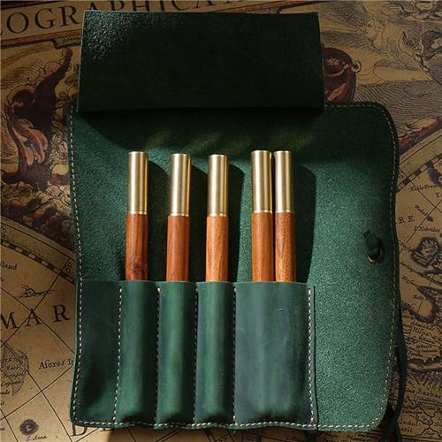 Image of Vintage Genuine Leather Pencil Roll - Pencil Storage Case /Pouch Organizer Handmade (Green)