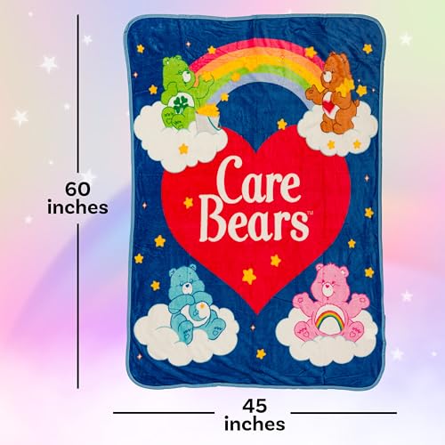 Image of Silver Buffalo Care Bears Rainbow Heart Logo, Fleece Throw Blanket, 45x60in | Bedtime and Tenderheart Bear, Cheer, Soft and Cozy, 180 GSM