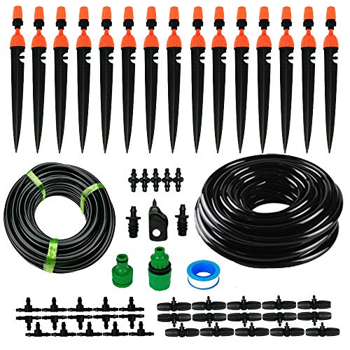 DIY Garden Irrigation System,50FT 1/4" & 3/8'' Blank Distribution Tubing Watering Drip Kit 2 Type Hoses Micro Drip Irrigation System Irrigation Spray for Flower, Lawn, Plants