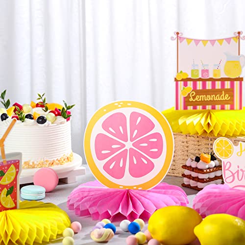 Image of 9 Pcs Pink Lemonade Party Honeycomb Centerpieces Lemon Honeycomb Centerpieces Colorful Lemonade Table Toppers Lemon Birthday Decorations Lemon Decor for Girls Baby Shower Summer Birthday Supplies