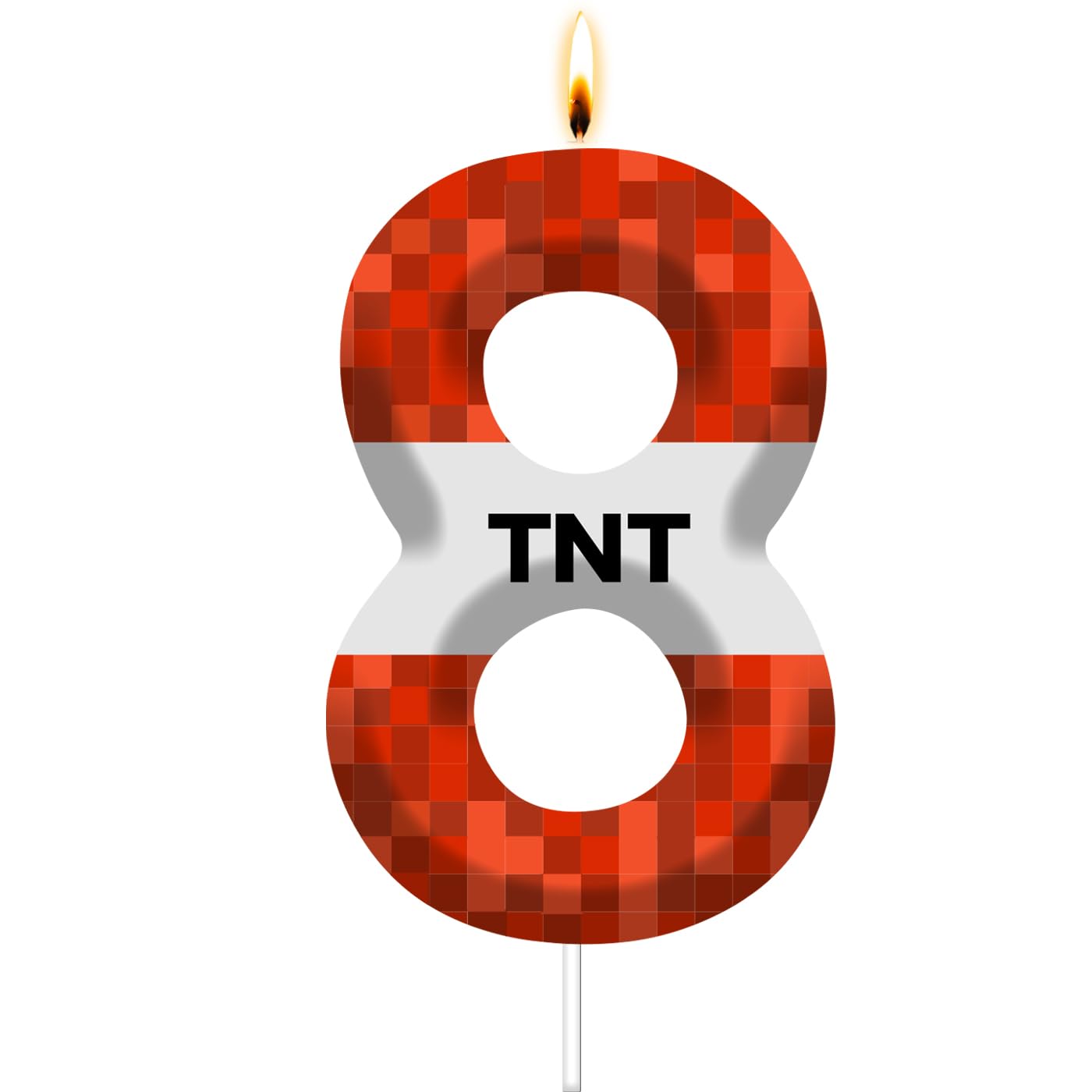 Number 8 Red Pixel Birthday Candle, Game Themed Candle Birthday Decoration, Red Birthday Cake Topper for Boys Girls Party Decor Supplies