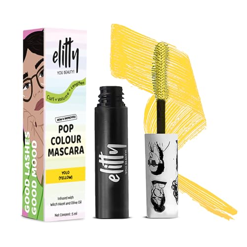 Image of Elitty Pop Colored Lush Lashes Mascara - YOLO (Yellow), Waterproof, Smudge proof, Curling and lengthening, Infused with Witch Hazel and Almond Oil, Vegan & Cruelty Free -5 ML Each