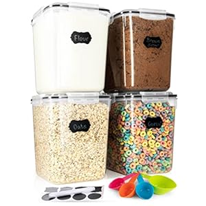 Flour Sugar Storage Containers (5.3L/4pk) Great Rice Canisters Sets For The Kitchen pantry, Large Food Storage Containers With Lids Airtight
