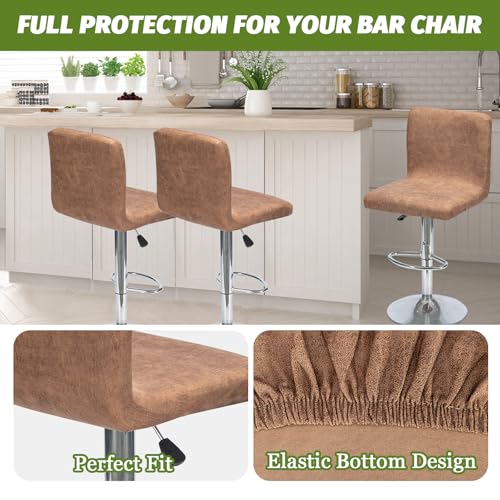 Image of FUANGUI Bar Stool Covers Set of 4, Faux Leather Looking Stretch Bar Stool Chair Cover Slipcovers, Counter Stool Bar Chair Covers for Kitchen Pub Dining Room Retro Style Home Deco- Light Brown