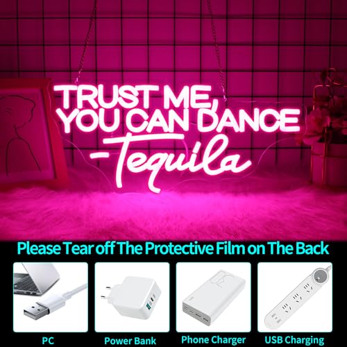 Image of You Can Dance Neon Sign, JGHTURIE Trust Me Neon Signs for Wall Decor Pink LED Light up Girls Room Party Club Preppy Decoration USB Powered