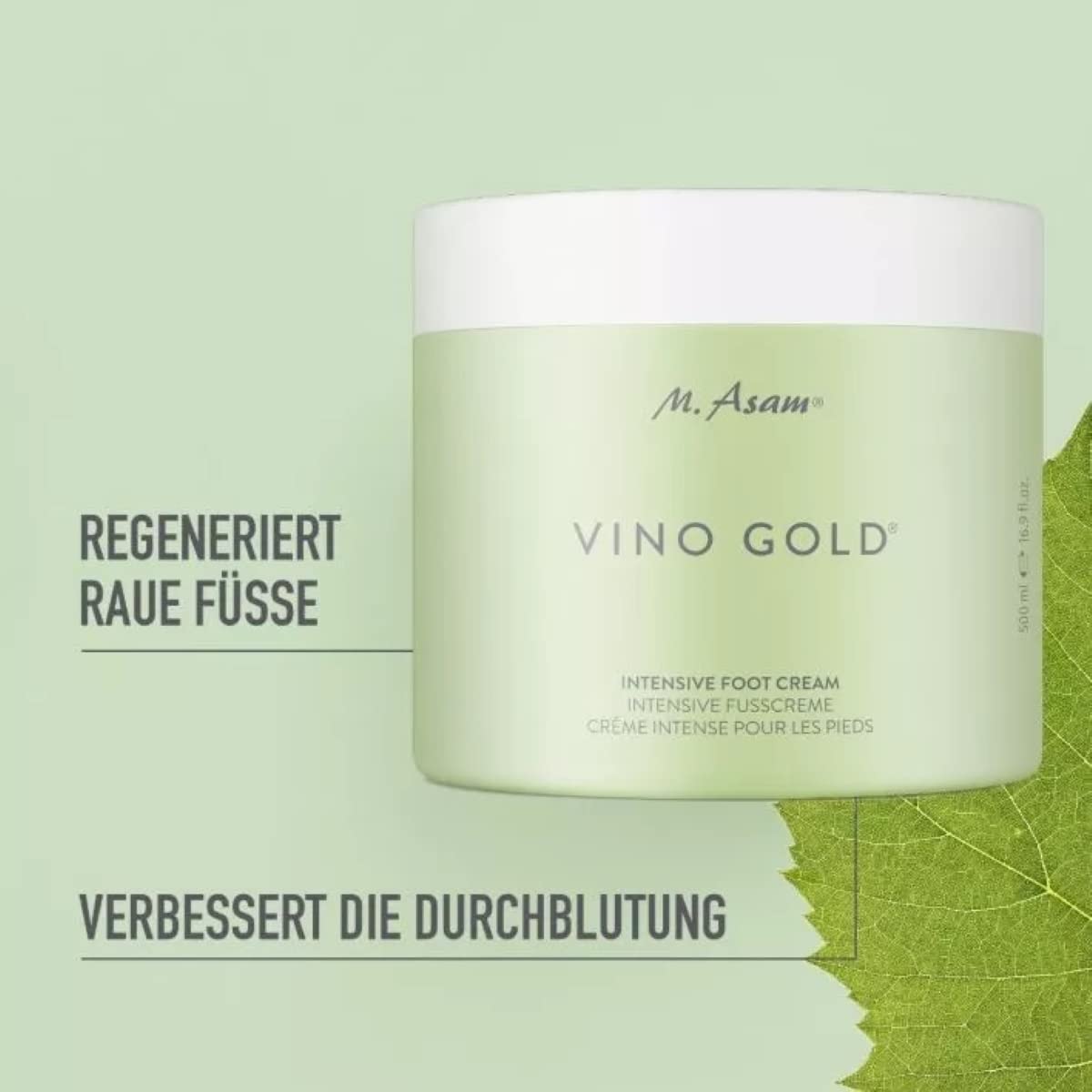 M. Asam Vino Gold Intensive Fuß-Creme (500 ml) | Erfrischende Fußpflege mit Rosskastanien-Extrakt, intensive Feuchtigkeit, unterstützt die Regeneration