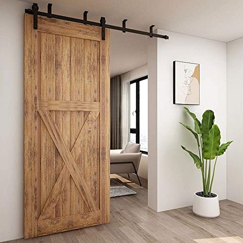 CCJH 200 cm/6,6 FT Schiebetür-Set für Schiebetür, Deckenhalterung, Schienenset für einfache Holztür (Form J)