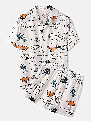 Image of Men's Poly Lycra Digital Printed Shirts with Pajama Shorts Night Suit Set