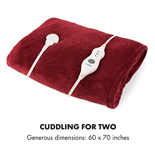 KLARSTEIN Dr. Watson Heated Electric Blanket, 3 Heat Settings, Ultra-Warm Premium MicroPlush, Auto Shut-Off, Cozy and Washable, 70 x 50 in, Maroon