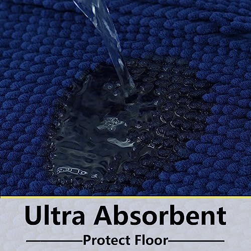 Image of Bathroom Rugs Chenille 3-Piece Extra Soft and Absorbent Shag Bathroom Rugs, Machine Wash Mat, Strong PVC Non-Slip Underside, Plush Carpet Mats (Navy Blue)