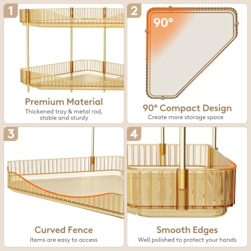 Image of Lifewit 2-Tier Corner Bathroom Counter Organizer, Plastic Makeup Skincare Organizers Storage Countertop, Large Sink Cosmetic Perfume Shelf for Bedroom, Dresser, Kitchen, Vanity, Gold, 25 cm /10inch(H)
