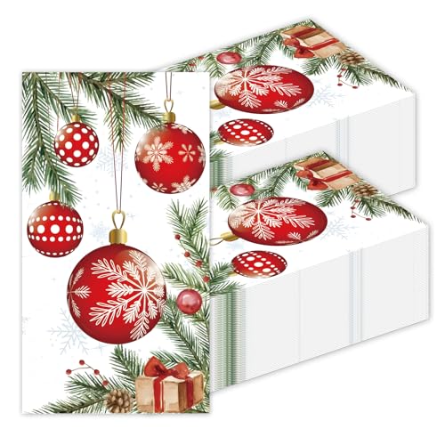 Christmas Paper Napkins Disposable 100pcs,Bell Pattern Dinner Napkins for Holiday Table Decor - Large 7.9x4.3 Inch Christmas Dinner Napkins for Parties and Kitchen Use