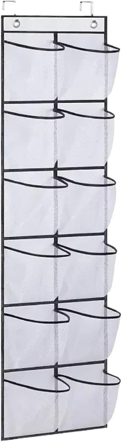 Compatible for Hanging Shoe Rack Organizer Over The Door 12/14 Large Breathable Mesh Pockets Slippers Storage(White 12pockets)