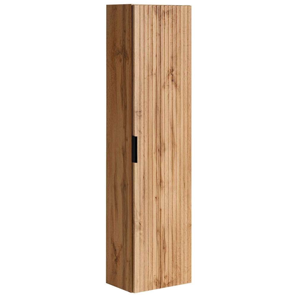 Lomadox Badezimmerschrank Hochschrank 2-türig, Wotan Eiche gerillt, 35 cm schmal, Seitenschrank Badmöbel-Schrank Badschrank B/H/T: 35/140/25 cm