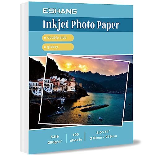 Eshang Double Sided Photo Paper High Glossy Photographic Paper 8.5X11 100 Sheets 53Lbs Compatible With Inkjet Printer 200Gsm #TOP29