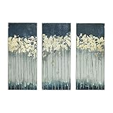 Madison Park Wall Art Living Room Decor - Embelished Gold Foil Triptych Canvas Home Accent Dining, Bathroom Decoration, Ready to Hang Painting for Bedroom, 15' x 35', Midnight Forest Blue 3 Piece