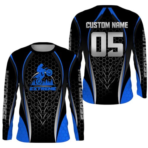PIONAMZIOZ Custom Motocross Jersey UPF30+ Kid Men Women Dirt Bike Shirt Extreme Off-Road Motorcycle Racing Jersey PDT758 (Blue)